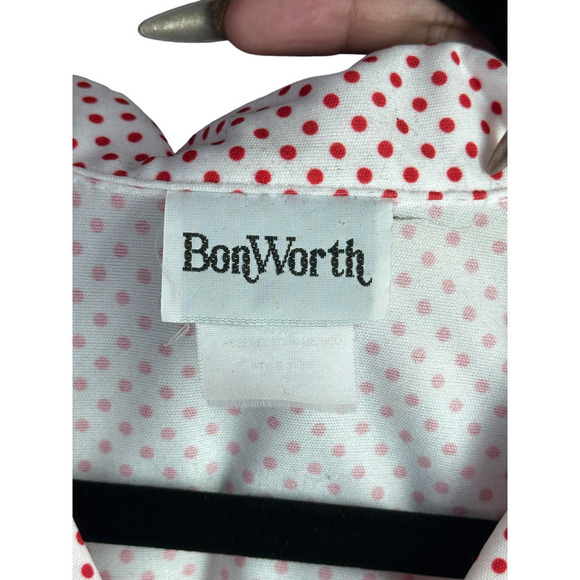 BonWorth Vintage Polka Dot Red and White Womens Button Up Short Sleeve Shirt L - Picture 4 of 5